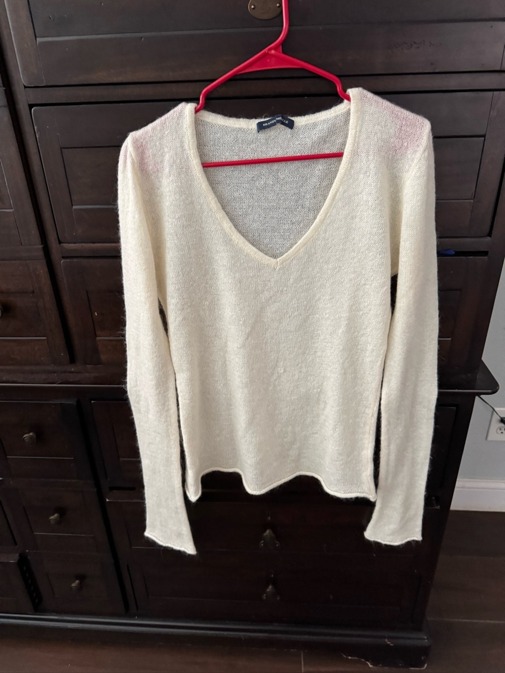 Brandy Melville Cream V-Neck Long Sleeve Sweater